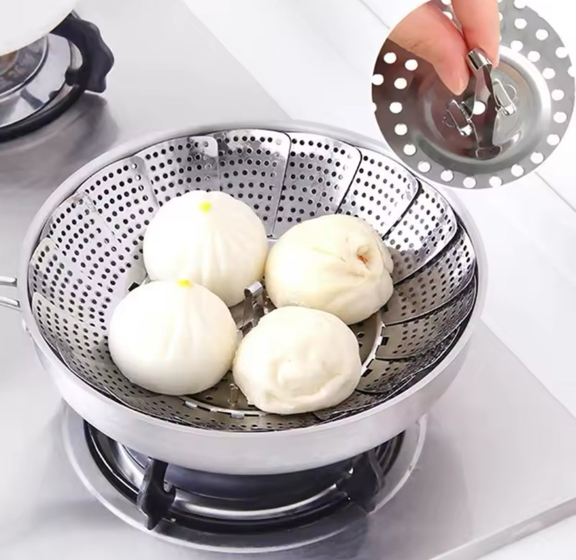 Multifunctional Stainless Cooking Steamer, Foldable Kitchen Steamer Plate, Anti-Scald Steamer Basket, Deep Fryer Pot Strainer Multifunctional Stainless Cooking Steamer, Foldable Kitchen Steamer Plate, Anti-Scald Steamer Basket, Deep Fryer Pot Strainer